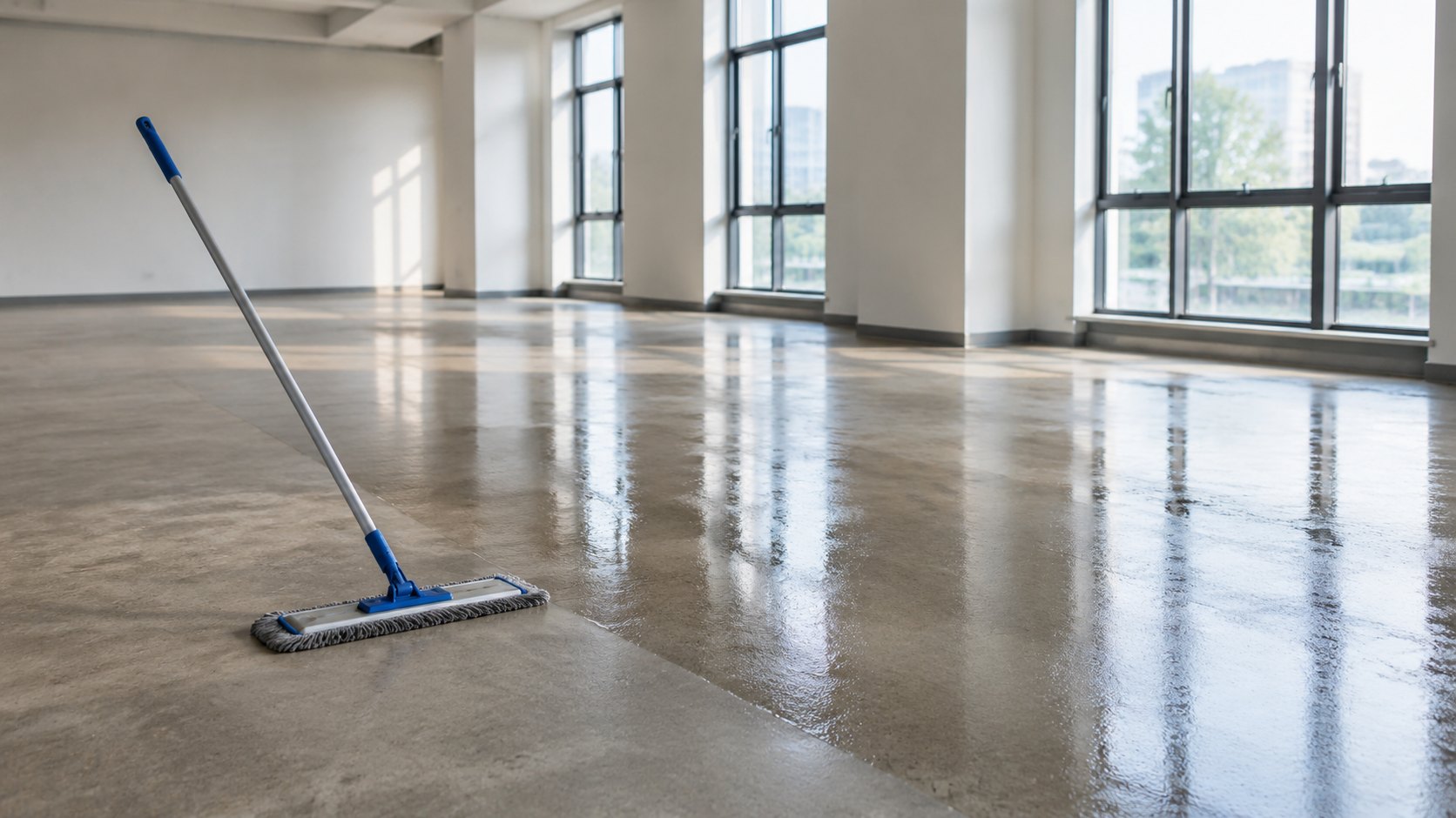 A bright living room with a vacuum and cloths set down after a scheduled clean