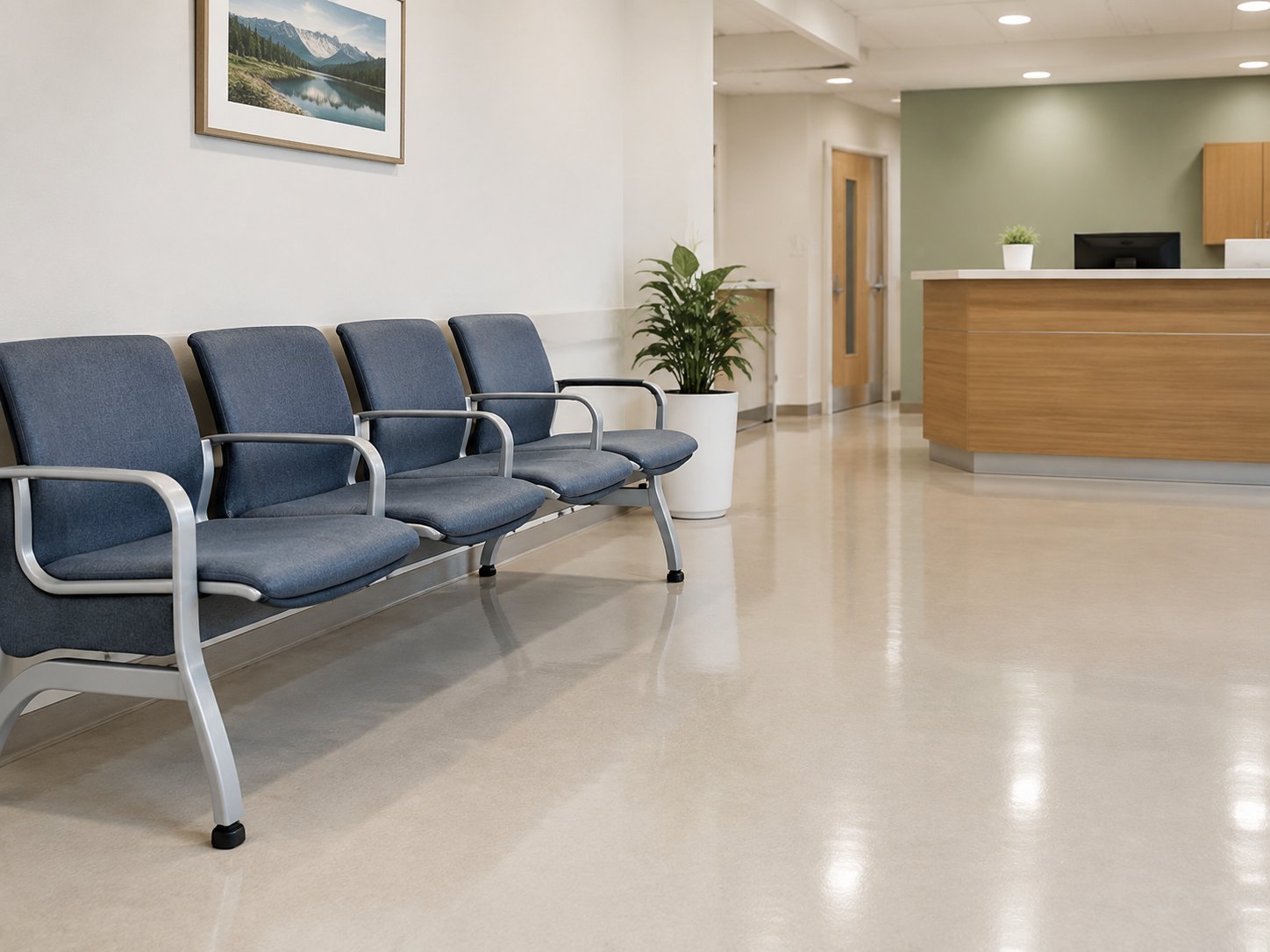 Home The tidy waiting area of a small clinic or shop