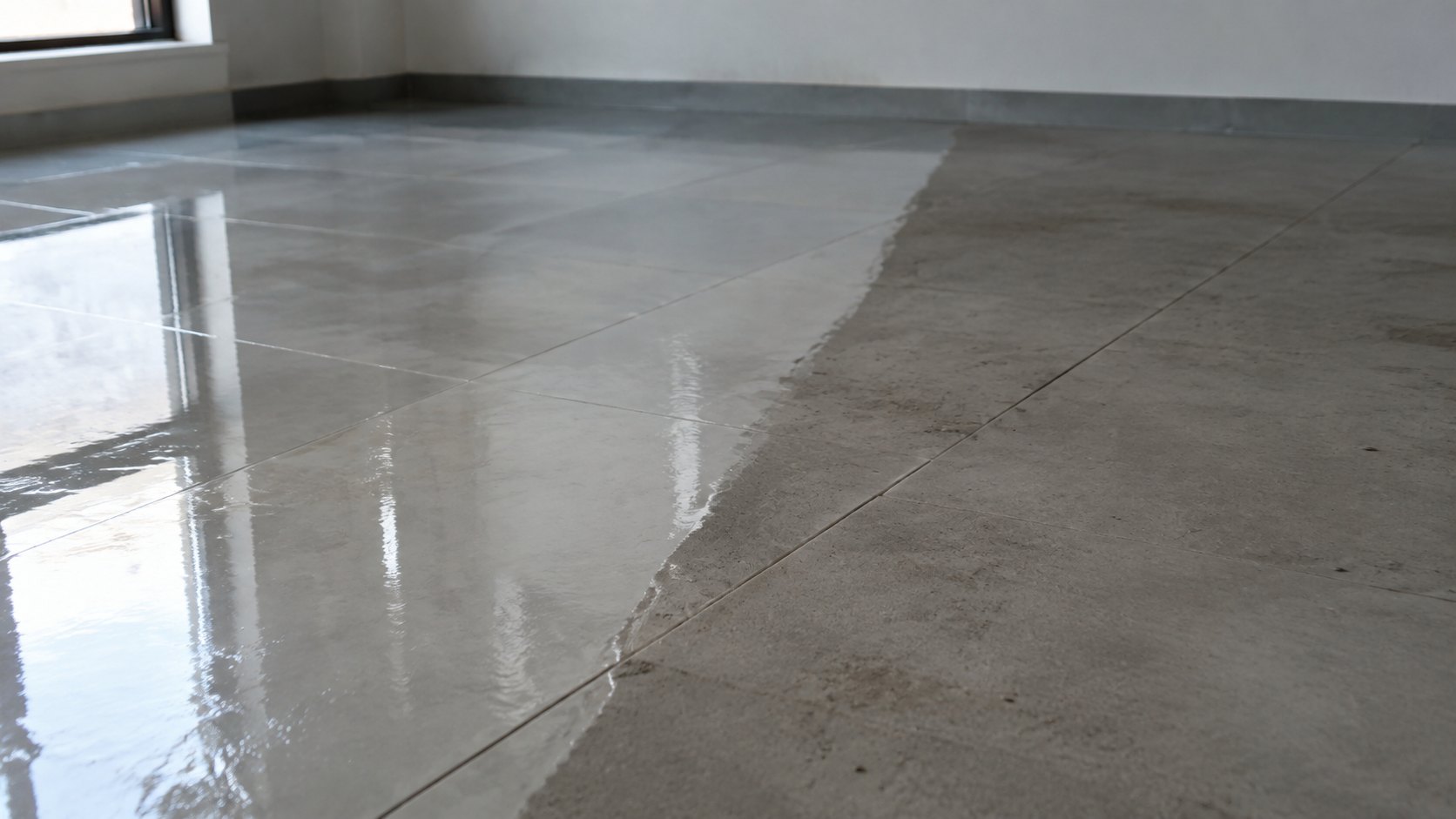 Bathroom tile grout being scrubbed by hand during a deep clean